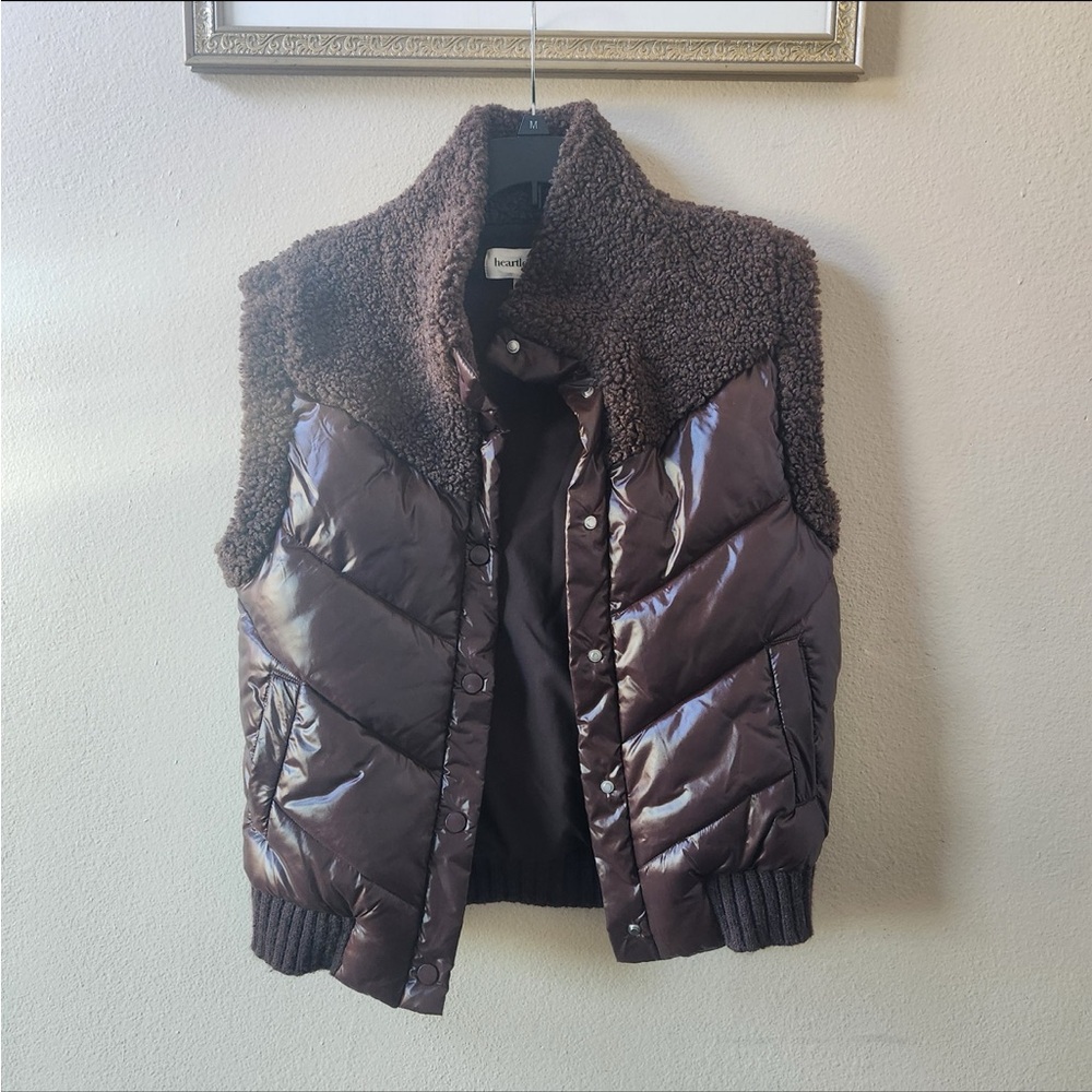 Heartloom sherpa puffer vest chocolate brown quilted jacket size S